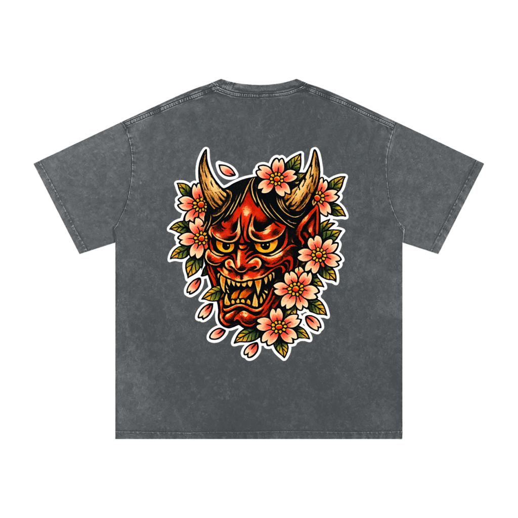 Hannya Mask - Snow Washed Oversized Cotton T-Shirt
