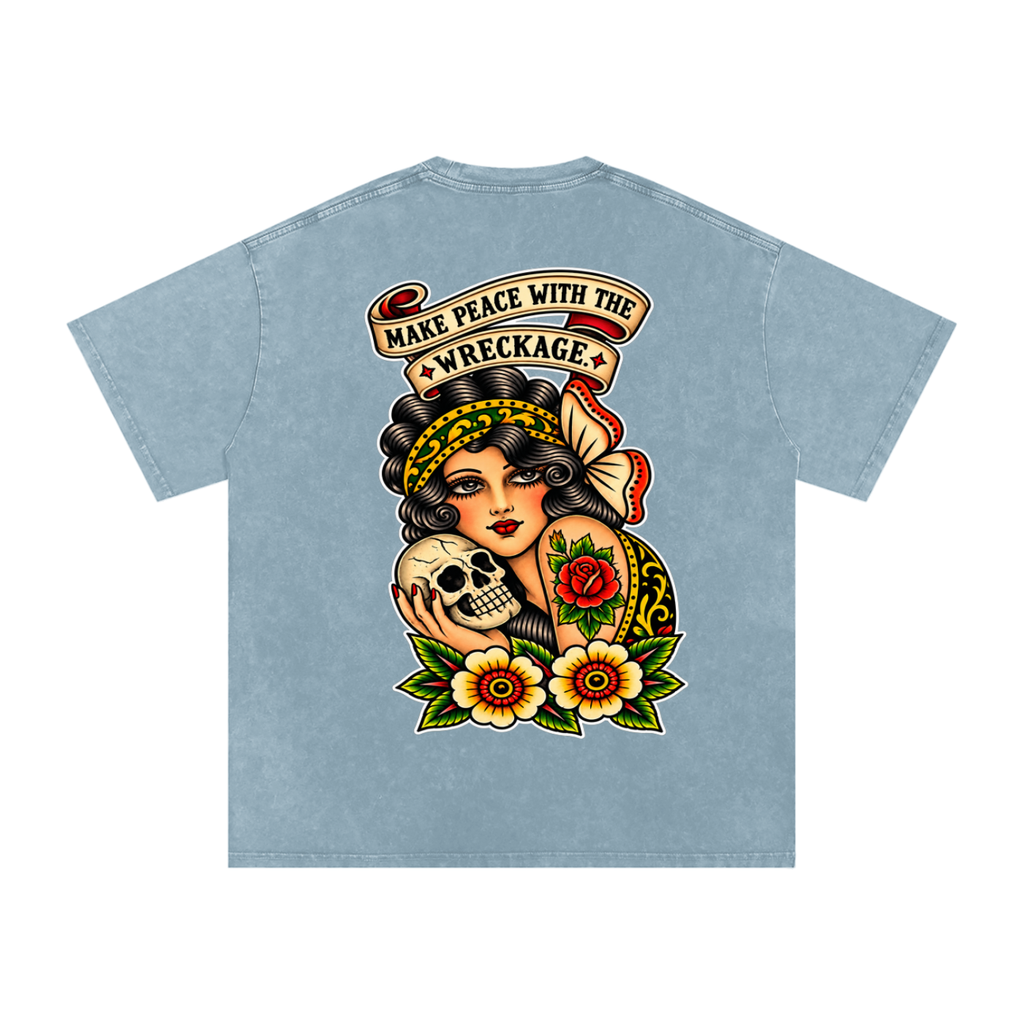 Peace with the Wreckage - Snow Washed Oversized Cotton T-Shirt