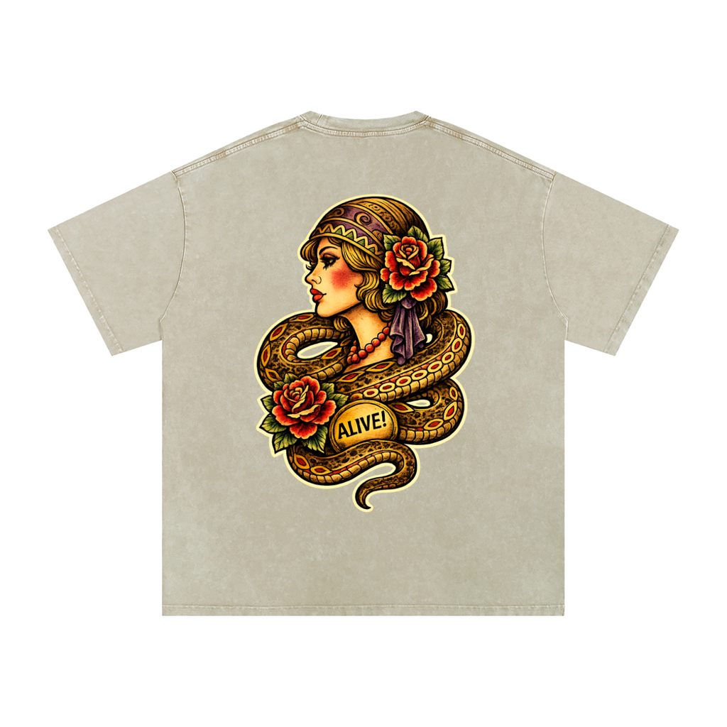 Snake Woman - Snow Washed Oversized Cotton T-Shirt