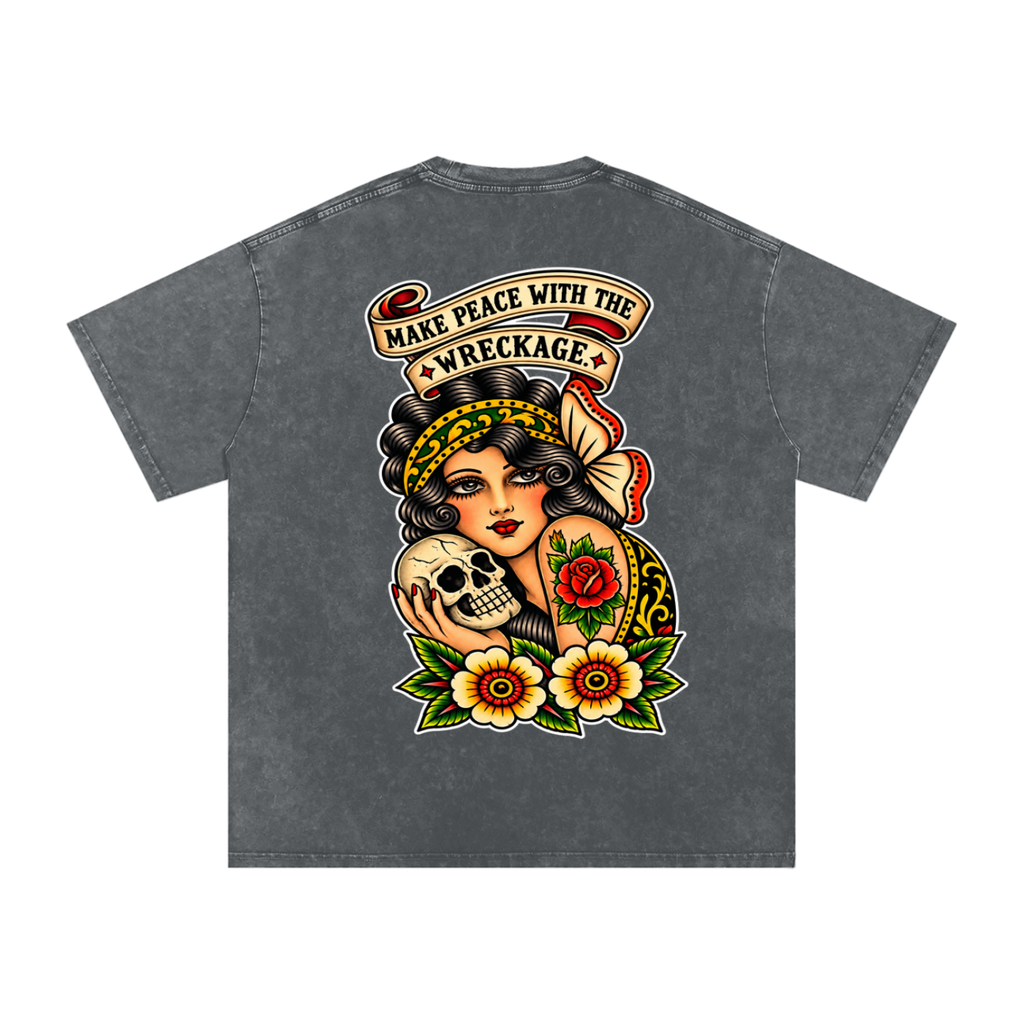 Peace with the Wreckage - Snow Washed Oversized Cotton T-Shirt
