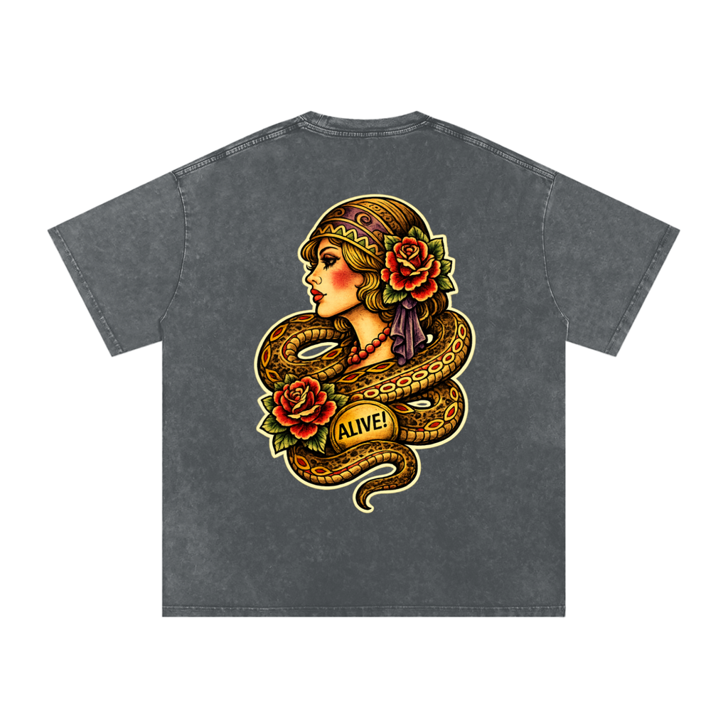 Snake Woman - Snow Washed Oversized Cotton T-Shirt