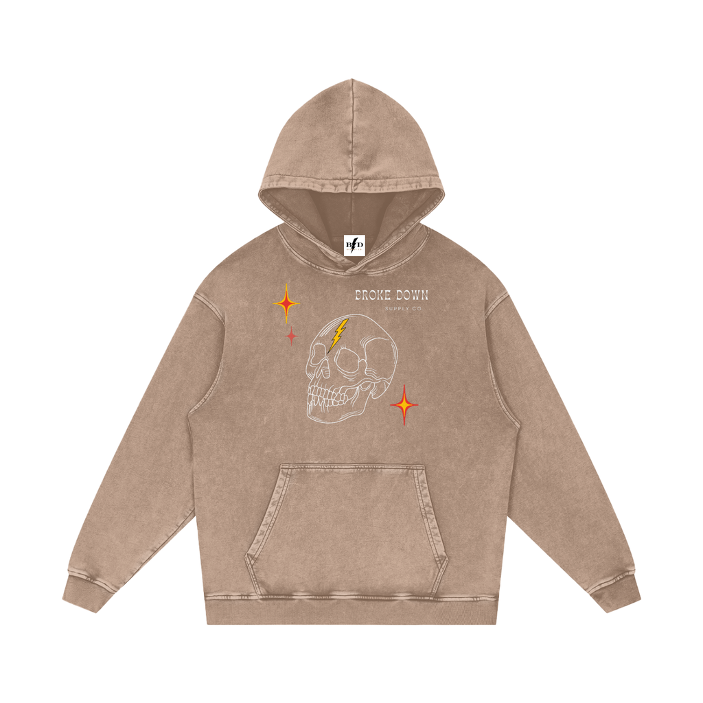 Skull and Moon - Snow Washed Loose Cotton Hoodie