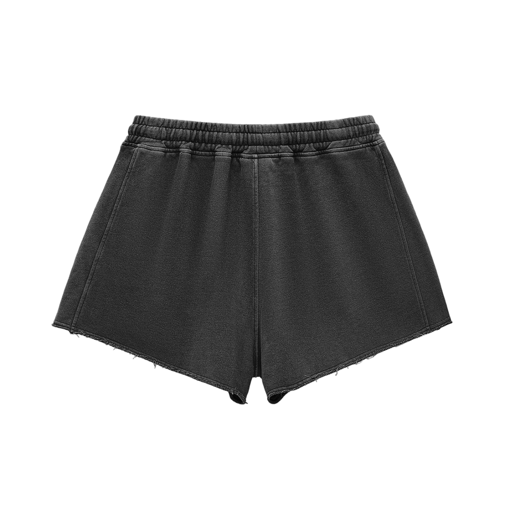 Heart- Snow Washed Raw Edge Drawstring Shorts