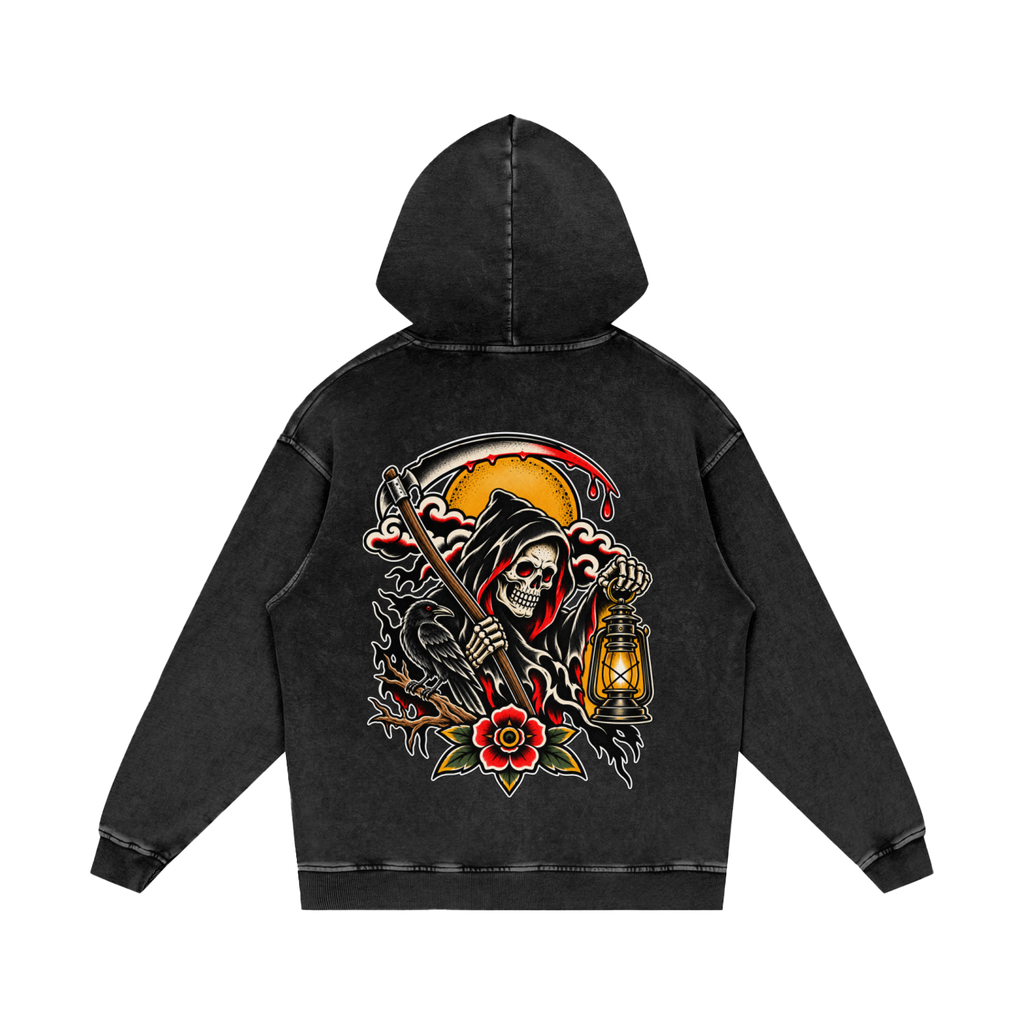 Grim Reaper - Snow Washed Loose Cotton Hoodie