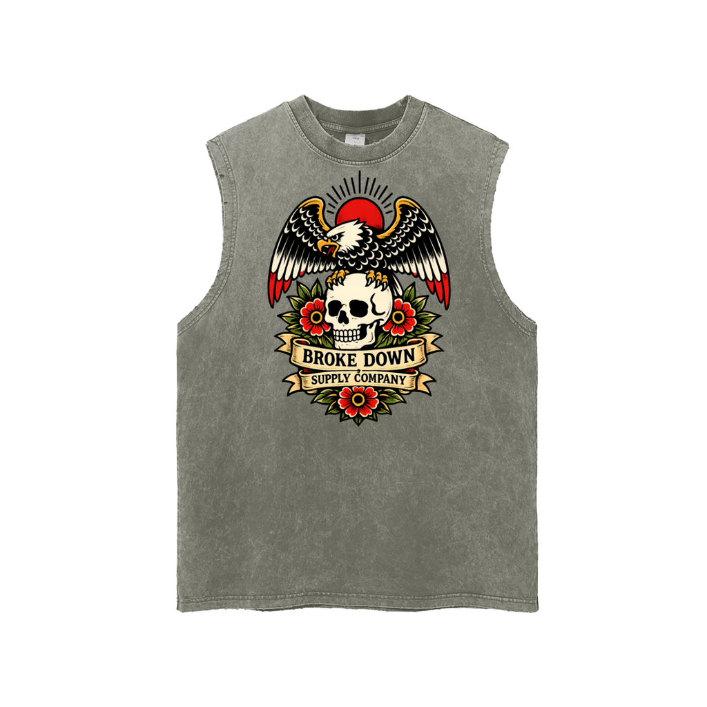 Eagle Skull - Snow Washed Frayed Hem Tank Top