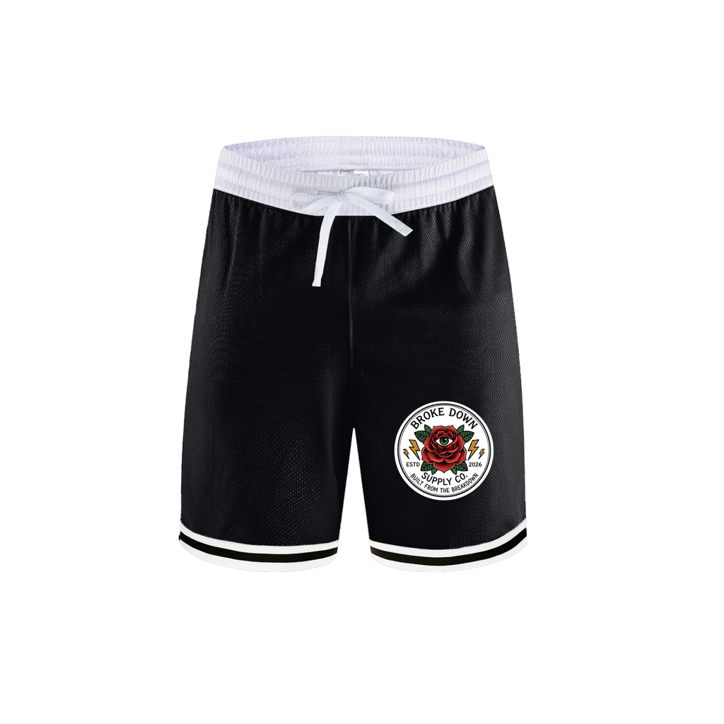 Broke Down Rose - Classic Stripe Trim Basketball Shorts