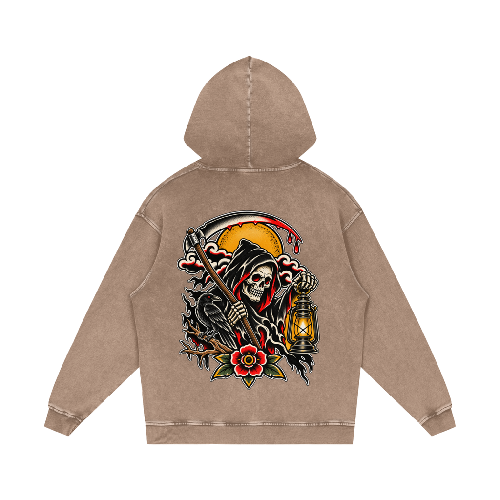 Grim Reaper - Snow Washed Loose Cotton Hoodie