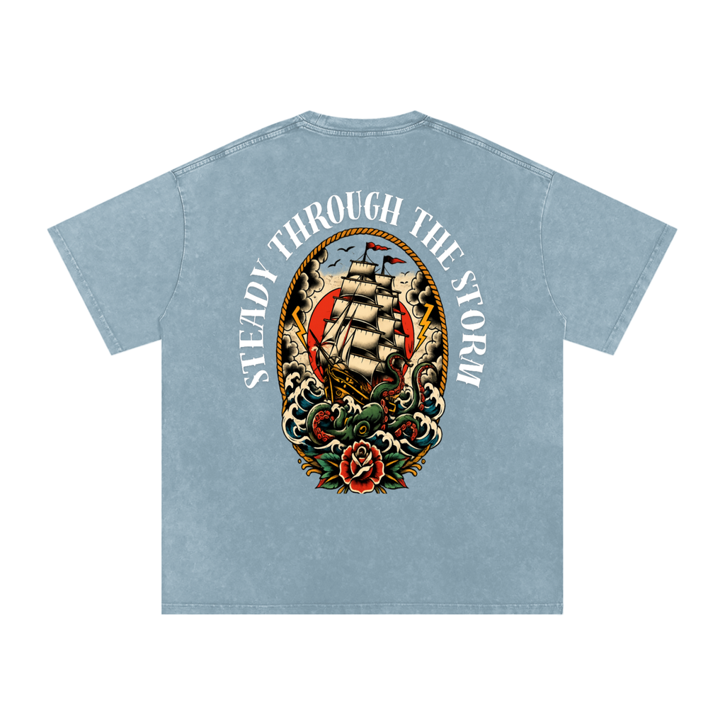 Steady through the storm - Snow Washed Oversized Cotton T-Shirt
