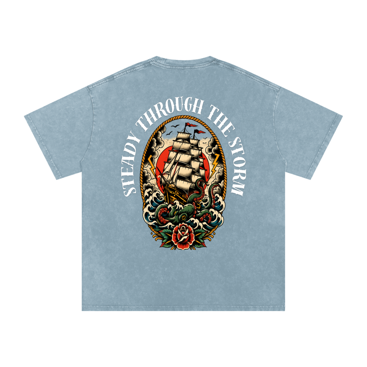 Steady through the storm - Snow Washed Oversized Cotton T-Shirt