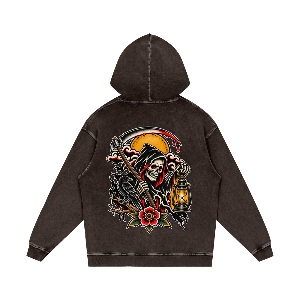 Grim Reaper - Snow Washed Loose Cotton Hoodie