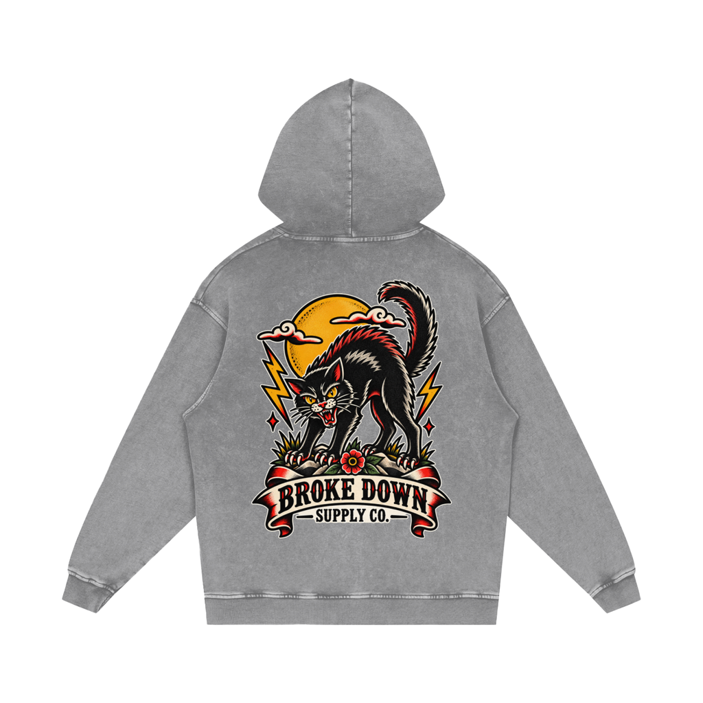 Black Cat - Snow Washed Loose Cotton Hoodie
