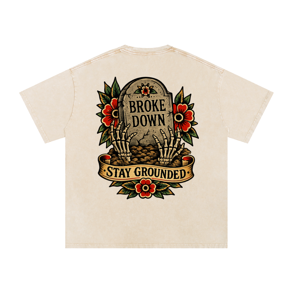Stay grounded - Snow Washed Oversized Cotton T-Shirt