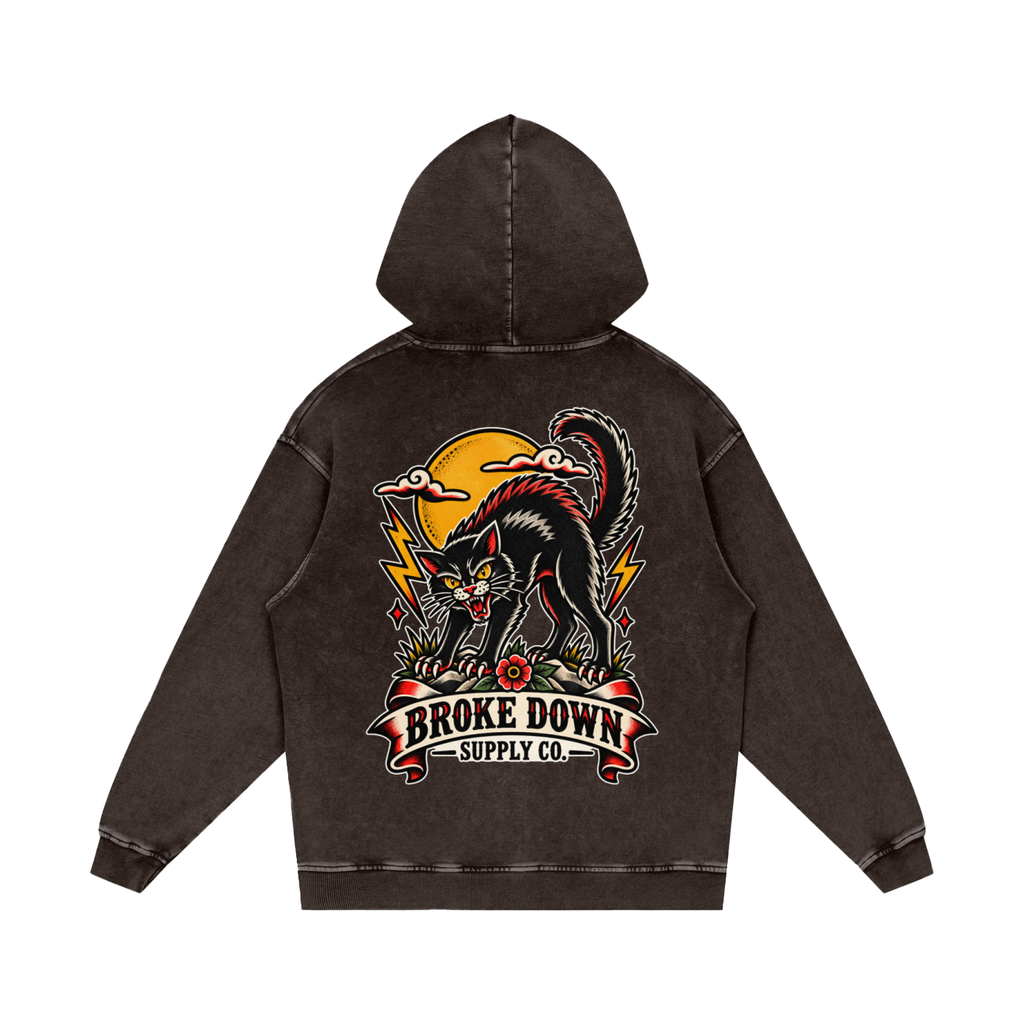 Black Cat - Snow Washed Loose Cotton Hoodie