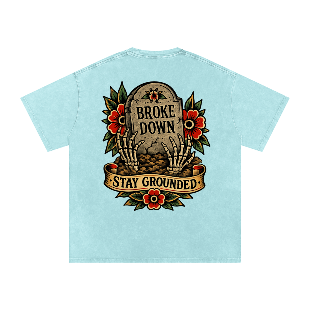 Stay grounded - Snow Washed Oversized Cotton T-Shirt