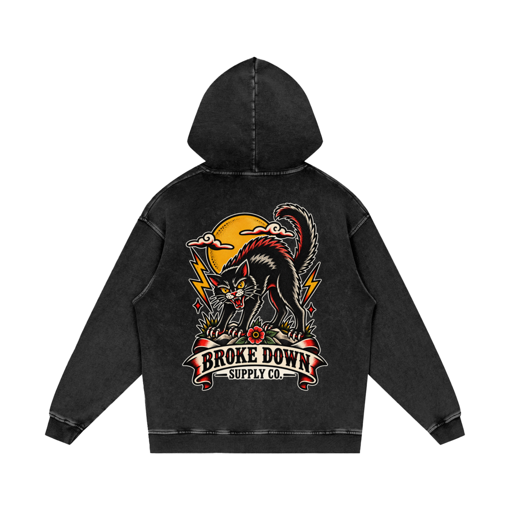 Black Cat - Snow Washed Loose Cotton Hoodie