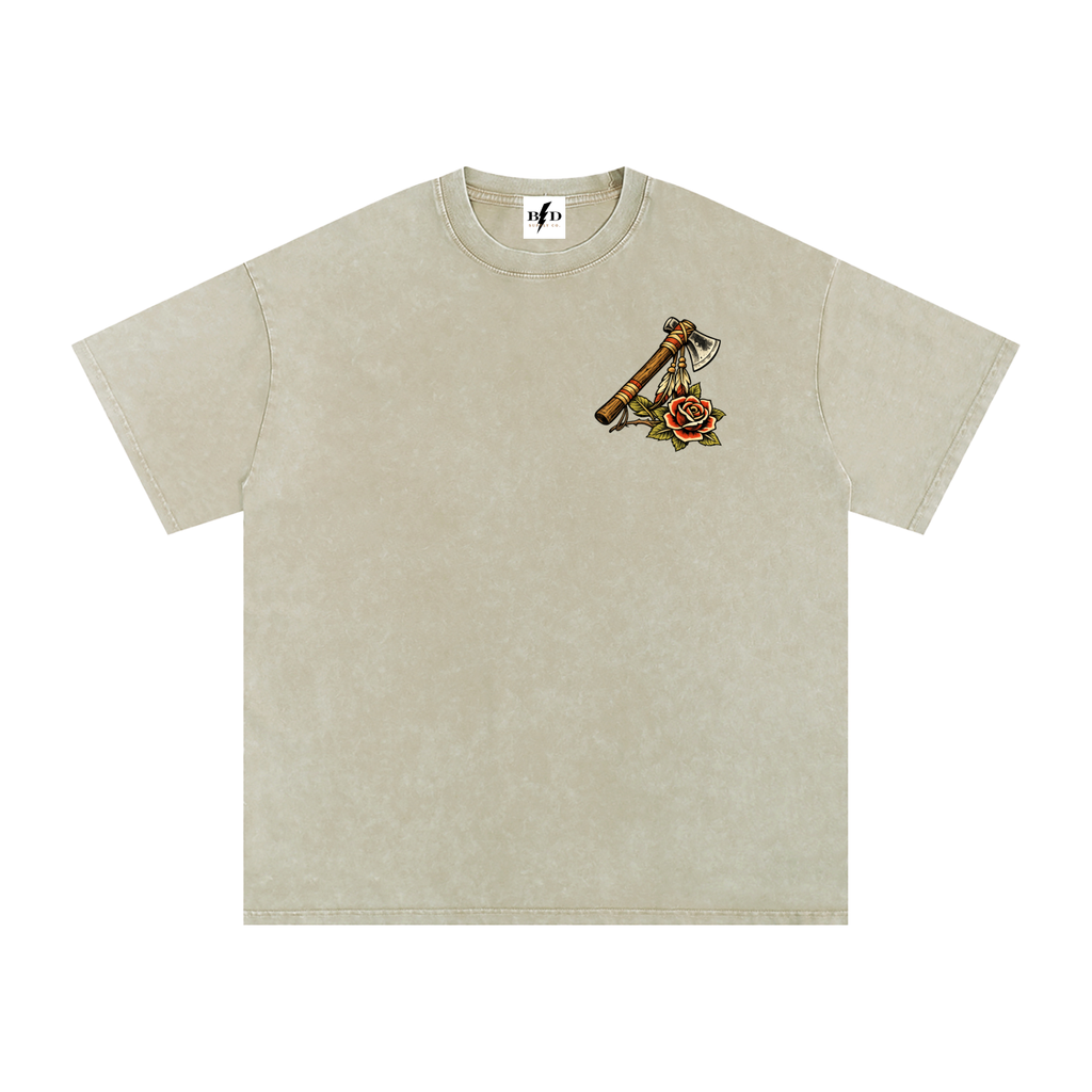 Indian Skull - Snow Washed Oversized Cotton T-Shirt