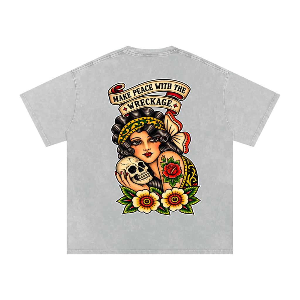 Peace with the Wreckage - Snow Washed Oversized Cotton T-Shirt