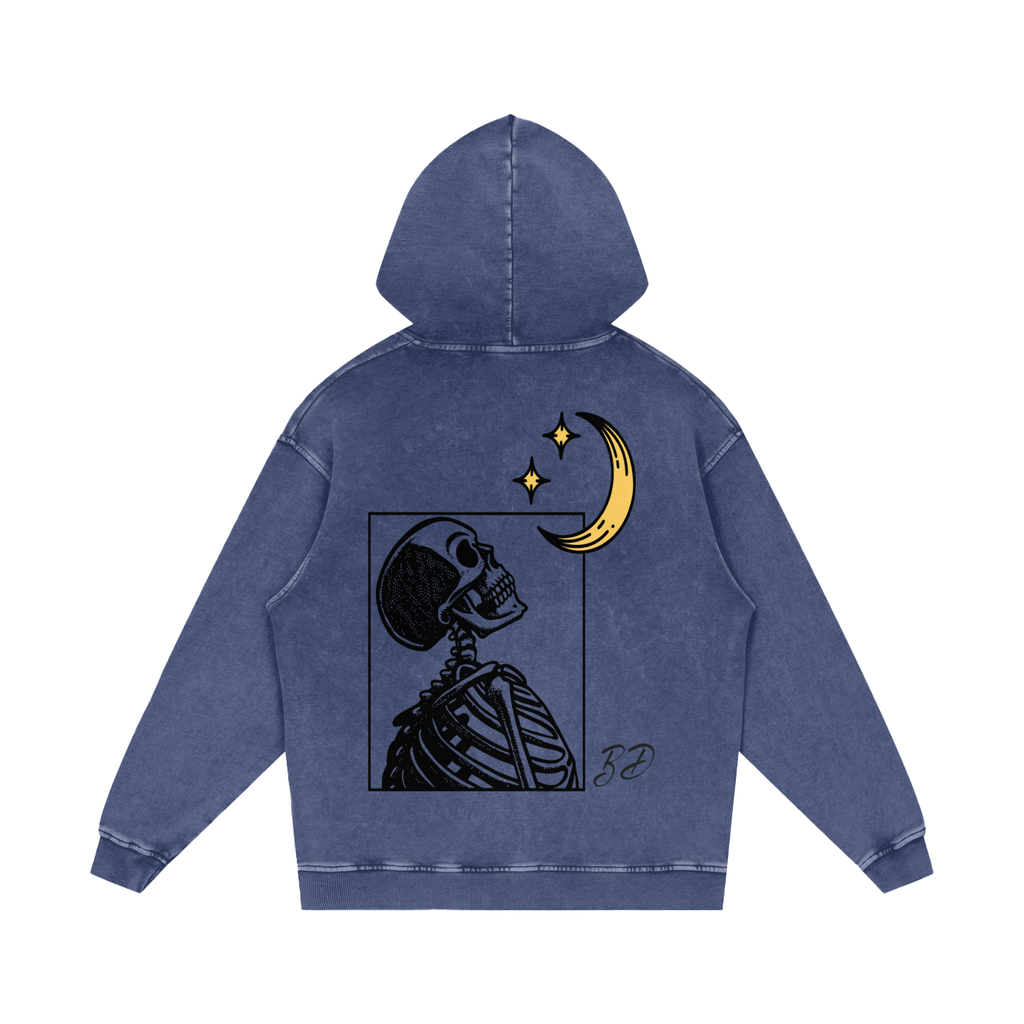 Skull and Moon - Snow Washed Loose Cotton Hoodie
