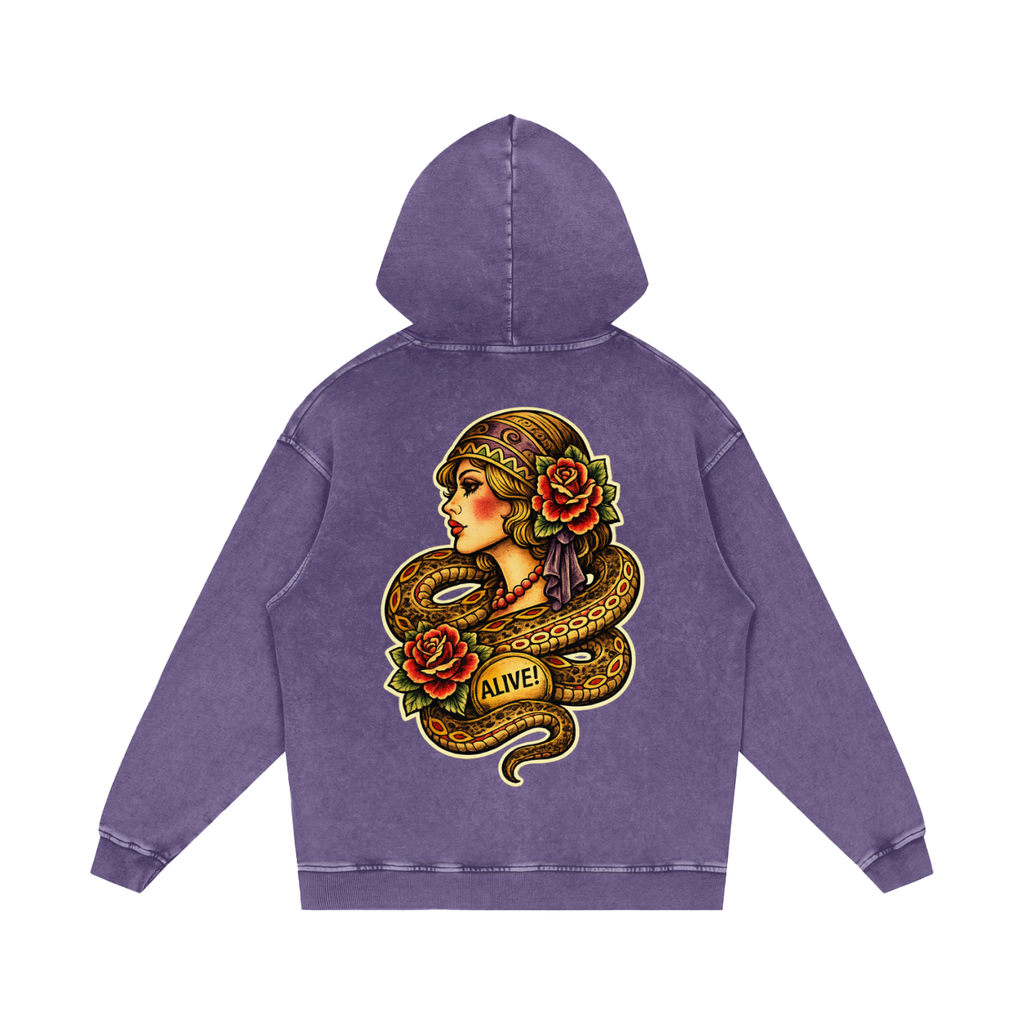 Snake woman - Snow Washed Loose Cotton Hoodie