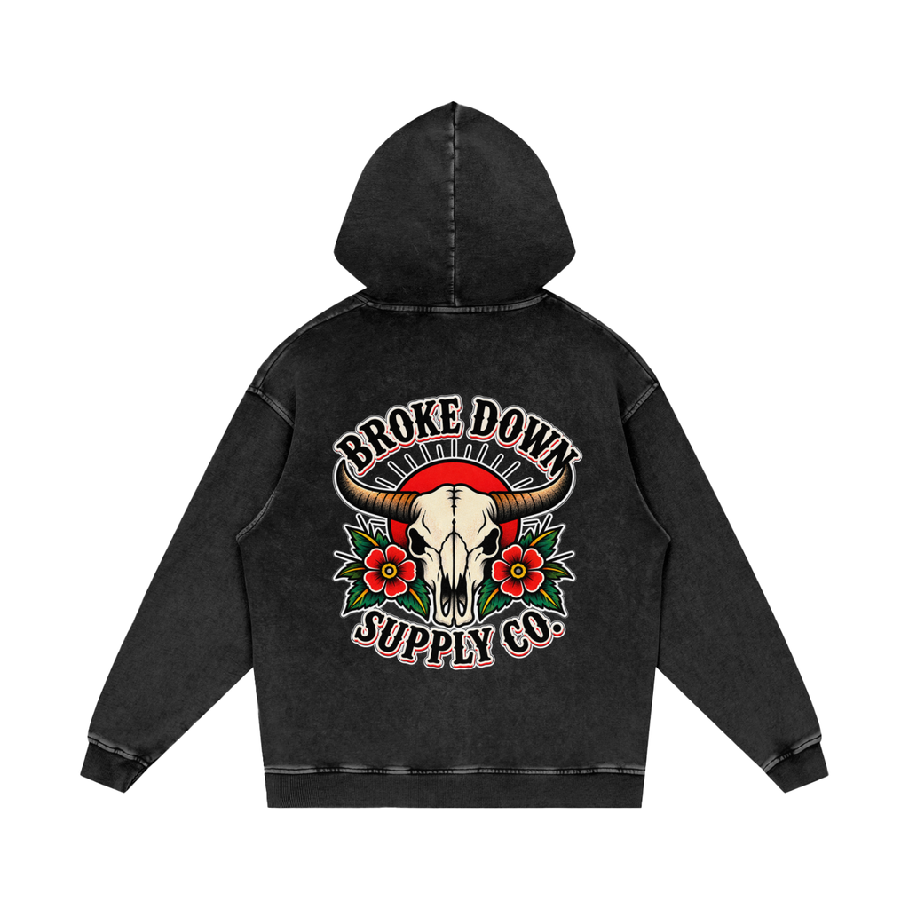 Bull Skull - Snow Washed Loose Cotton Hoodie
