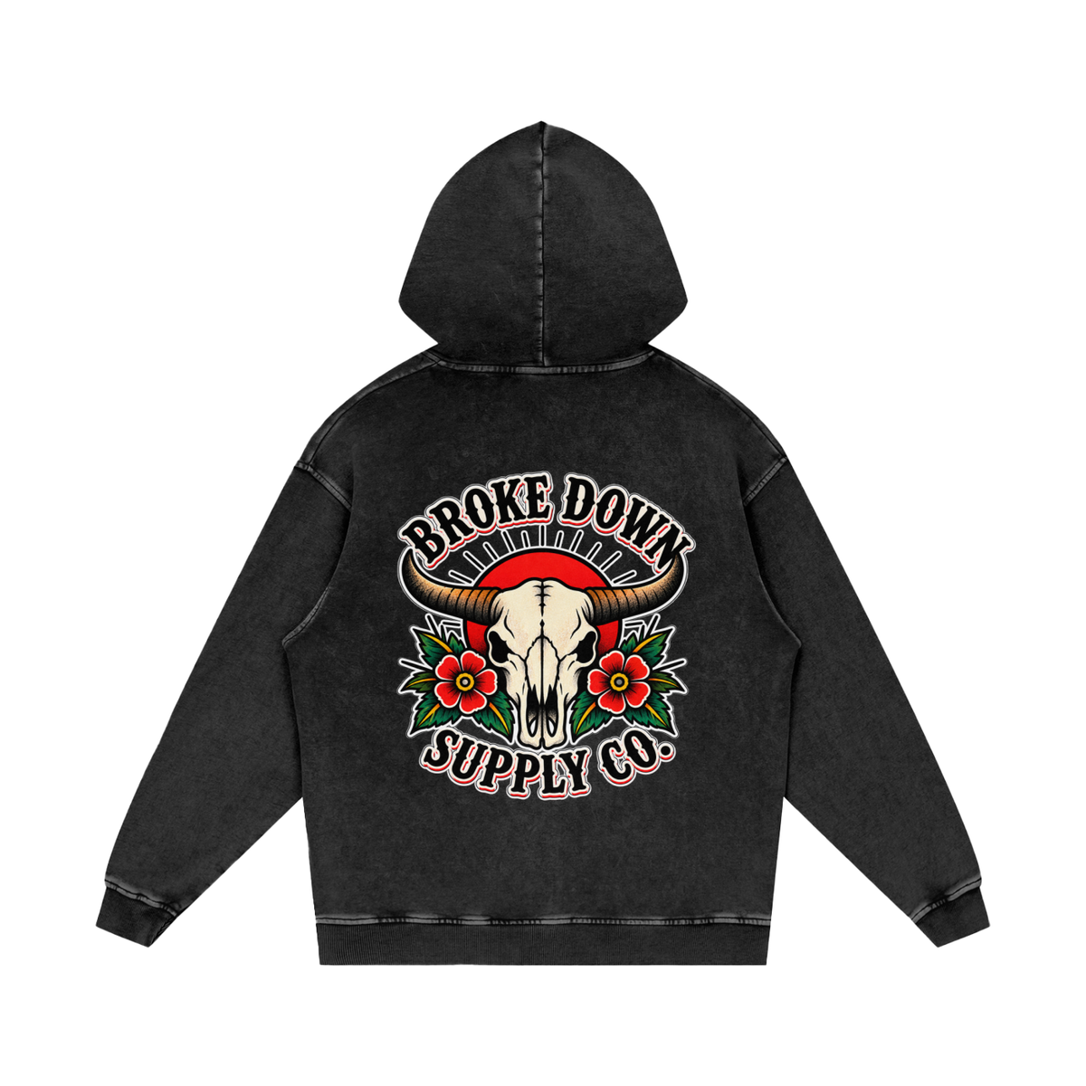 Bull Skull - Snow Washed Loose Cotton Hoodie